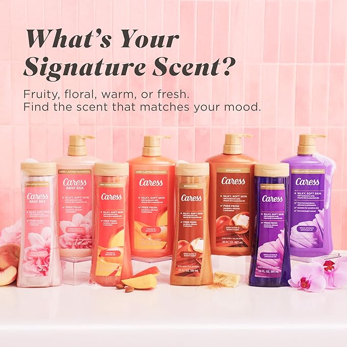 Caress Body Wash for Women, Daily Silk White Peach & Orange Blossom, Shower Gel Body Wash Moisturizing for Noticeably Silky, Soft Skin, 20 fl oz, 4 Pack