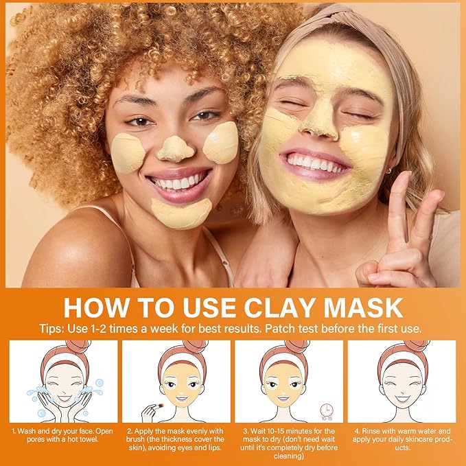 ulluxe Turmeric Vitamin C Clay Mask for Dark Spots, Dull Skin, Moisturizing, Skincare Facial Mask for Blackheads and Pores Cleansing, Improve Uneven Skin Tone, Face Skincare Gift, 5.29 oz