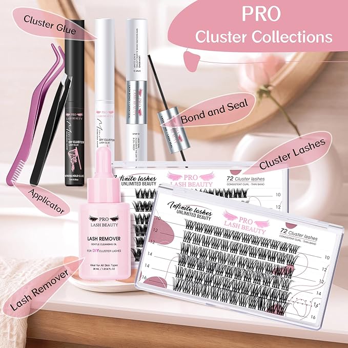 Cluster Lashes 72 Pcs Lash Clusters 2 in 1 DIY Eyelash Extension Individual Cluster Eyelashes Crush Style Self-Application Fluffy Super Thin Band Reusable Soft & Comfortable(Crush-D-10-16mix)