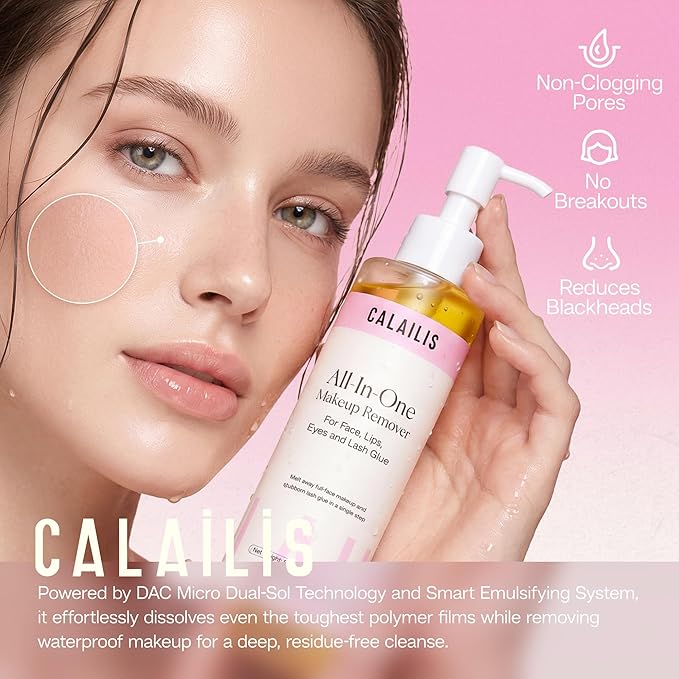 CALAILIS Eye Makeup Remover & Cleanser Oil for Sensitive Eyes and Skin, Gentle & Non-Greasy Makeup Remover for Heavy and Waterproof Eye Make-Up, 200ML