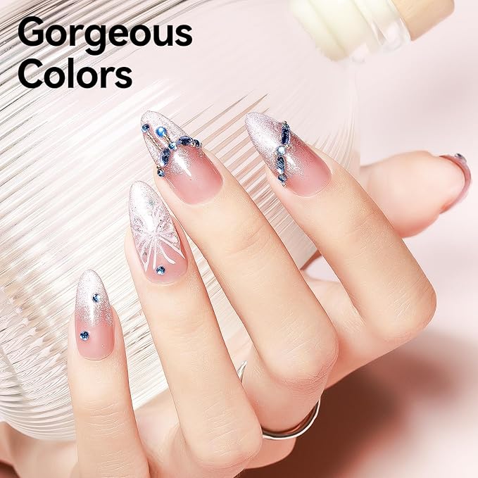 Pink Cat Eye Gel Polish, Glitter Magnetic Nail Polish Shimmer With Magnet Stick, for Holographic Cateye Effect, UV Velvet Gel Nail Art Manicure Salon DIY Home Valentine's Day Gift, 12ML