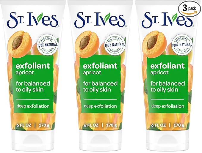 St. Ives Face Scrub Exfoliates | Apricot | For Smooth Glowing Skin | Dermatologist Tested | 6 oz Pack of 3