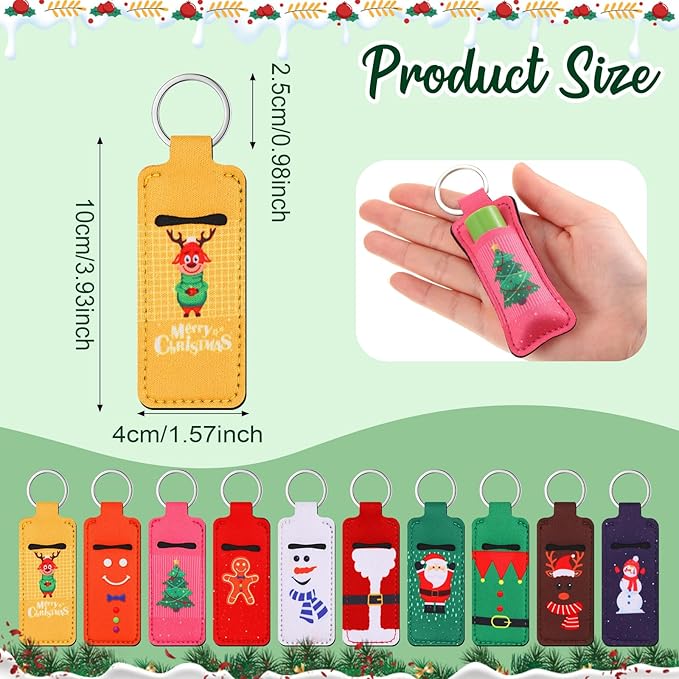 50 Pcs Christmas Lip Balm Holders Bulk Christmas Lipstick Lip Gloss Holder Keychain Xmas Stocking Stuffers Gift Women