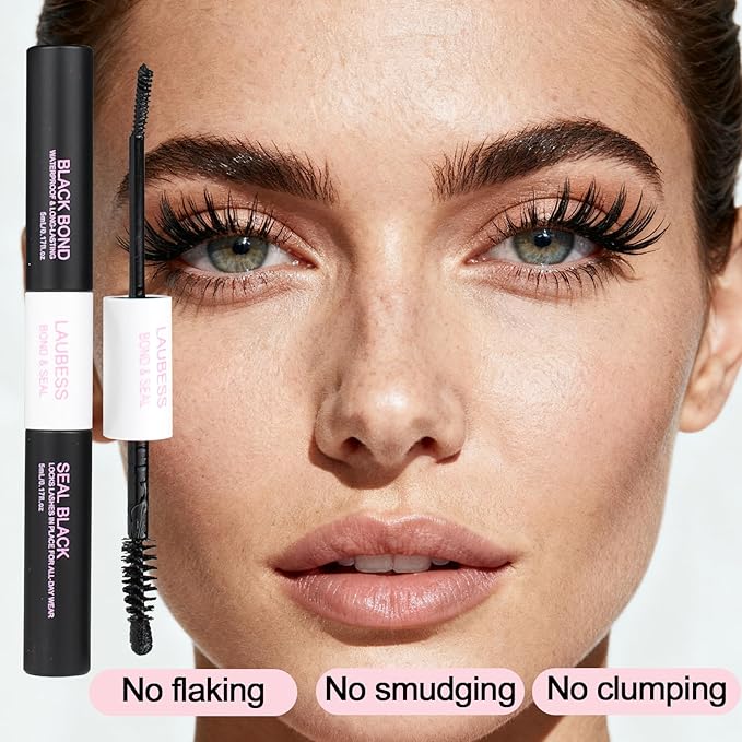 Lash Bond and Seal Waterproof LAUBESS Lash Glue for Eyelash Clusters 2 in 1 Lash Cluster Glue Adhesive Eyelash Glue Home Use Strong Hold 72H 10ml