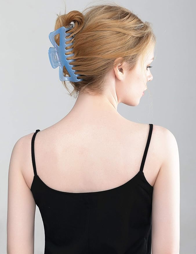 Thick Hair Super Large Clips Crystal Plastic Claw Clamps Hairgrips Clips Accessories for Women, 2 pack. (D)