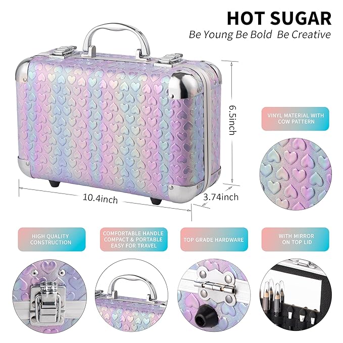 Hot Sugar All In One Makeup Set for Teenager Girls 13-15, Full Makeup Kit for Beginners Includes Eye Shadow Palette Blush Lip Gloss Lipstick Lip Pencil Eye Pencil Brush Mirror (Purple Heart)