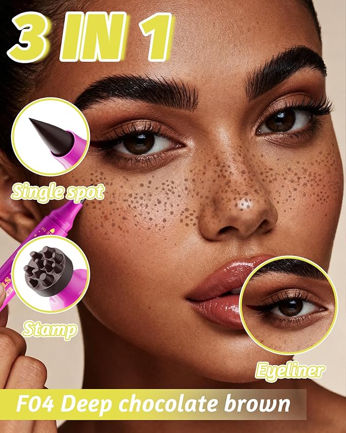 Upgrade Dual Ended 2-in-1 Faux Freckle Stamp Pen, Waterproof Fake Freckle Pen with Multi-Prong Freckles Stamp Head for Women to Easily Create Natural Long-Lasting Sunkissed Makeup