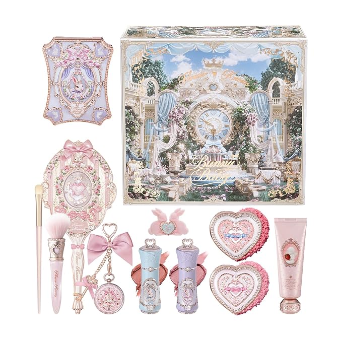 Flower Knows Lunar Haze 12-Piece Makeup Gift Box Set,Includes Makeup Palette,Blush,Lip Cream,Hand Mirror,Bag Charm,Hair Clip,Hand Cream,Brush*3,Gift Box,Perfect Anniversary Valentine,Make Up Gift