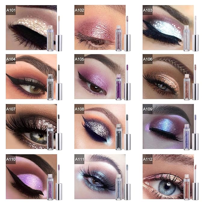 Glitter Liquid Eyeshadow, Metallic Glitter Shimmer Sparkling Eye Shadow, Long Lasting Waterproof High Pigments Sparkling Makeup Kit for Eyes, Metals Gloss Eyeliner Pen