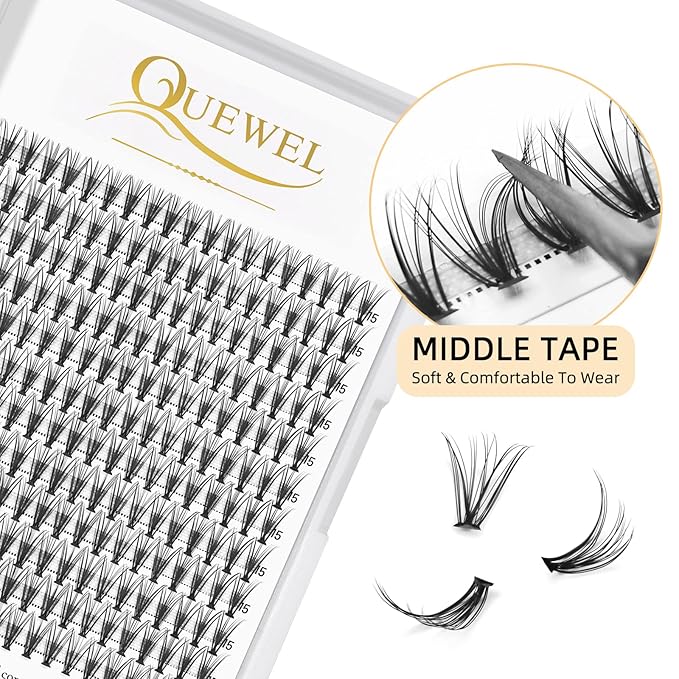 QUEWEL Cluster Lashes 240Pcs Individual Lash 20D 0.07C Curl 15mm Knot-Free Lash Extensions Clusters Lashes Soft&Natural False Eyelashes Individual DIY Eyelash Extension at Home(20D 0.07C 15)
