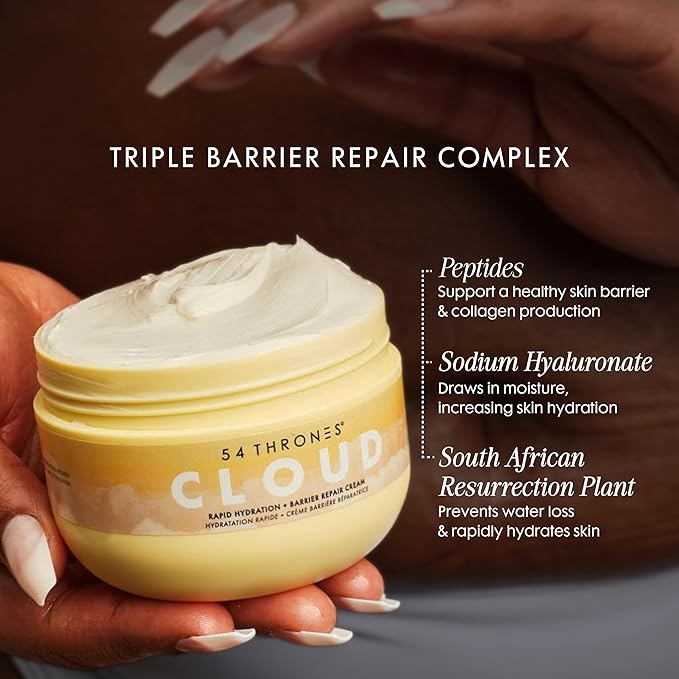 54 Thrones Barrier Repair Cloud Cream, Ultimate Hydrating Skin Care, Hydrating Peptide Moisturizer, Active Skin Repair Cream, Active Repair, Ugandan Vanilla & Ethiopian Honey