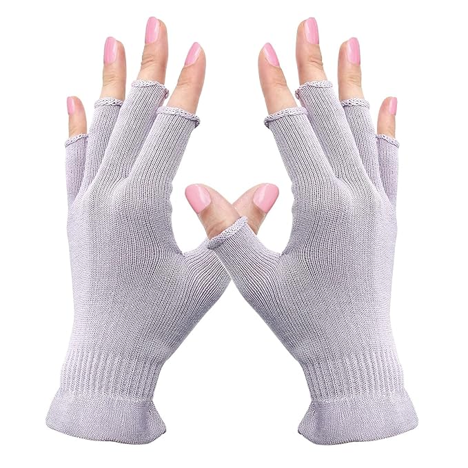 MIG4U Fingerless Moisturizing Gloves, Half Finger Touchscreen Beauty Glove for Eczema, SPA, Dry Hands, Skin Treatment, Summer Sun UV Protection, Pale Purple, 1 Pairs L/XL