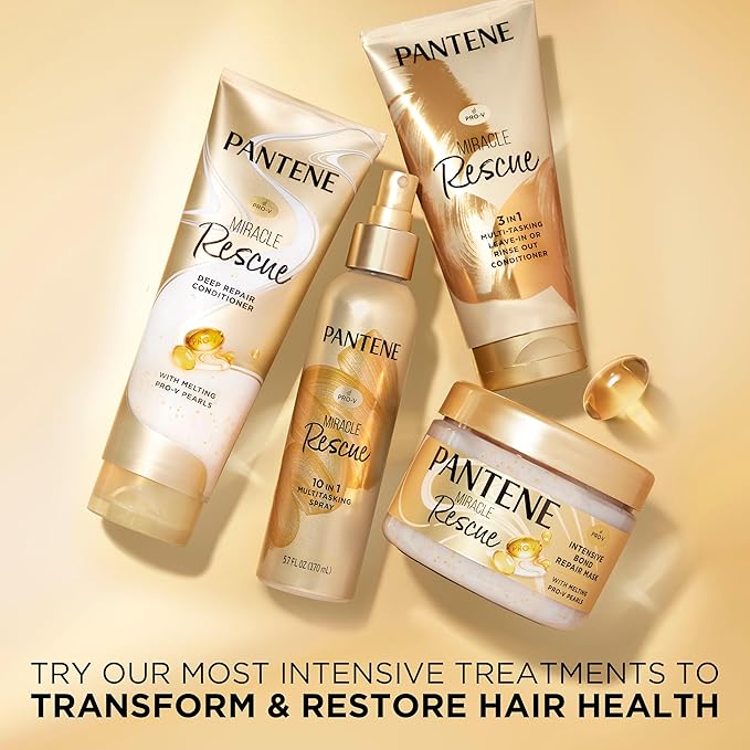 Pantene Miracle Rescue Hair Mask, Intensive Bond Repair with Melting Pro-V Pearls/Melts Away Damage/Builds Bonds/Strengthens Against Damage/Deep Conditioning - Dry Damaged Hair 10.1 fl oz (Pack of 12)