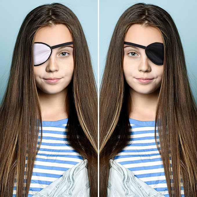 eZAKKA Eye Patches for Adults Kids Left Right Eye, 2PCS Silk Eye Patch for Lazy Eye After Surgery Amblyopia, Black and Pink