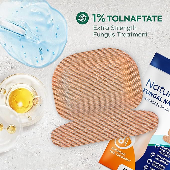 Natural Vine Fungal Nail Patches: Hydrogel Moisture Formula for Toenail and Fingernails - 8-Hour Nighttime Renewal with 1% Tolnaftate - Toenail Fungus Treatment Extra Strength 32 Patches