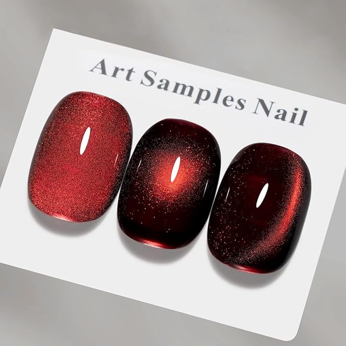 MAYCHAO 15ML Dark Cherry Red Cat Eye Gel Nail Polish 1Pc Cherry Bomb Cat Eye Gel Polish Soak off Holographic Magnetic Nail Polish for Nail Art Manicure Salon DIY at Home, 0.5 OZ