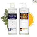 Advanced Clinicals Exfoliating Glycolic Acid & Salicylic Acid Face Wash + Hydrating Vitamin C Facial Cleanser 2pc AM/PM Skin Care Set For Women & Men To Gently Exfoliate & Cleanse Dirt & Oil, 2PC