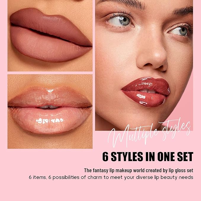 Lip Collection Set 6PCS Matte Lipliner Lipstick and Lip Plumber Kit Long Lasting High Pigmented Velvety Lip Makeup (Set 02)