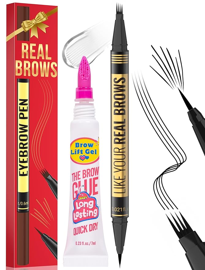 Vevivia Eyebrow Pen - Eyebrow Gel Clear, Dual-Ended Eye Brow Pencils for Women with 4-Fork-Tip and Precise Brush-Tip for Natural Hair-Like Strokes, Last All Day Eyebrow Pencil, Black