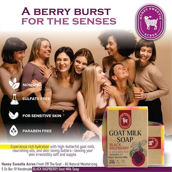 Honey Sweetie Acres Black Raspberry Goat Milk Soap - Handmade 5 oz Bar, Made with Natural Ingredients, Moisturizing & Gentle, Made in the USA (Black Raspberry)