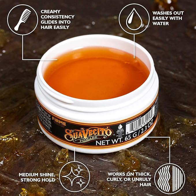 Suavecito Pomade Firme (Strong) Hold 2.3 oz, 1 Pack - Pomade For Men - Medium Shine Water Based Wax Like Flake Free Hair Gel - Easy To Wash Out - All Day Hold For All Hair Styles