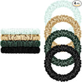 Scrunchies Hair Ties Silk Satin Scrunchy, WantGor Women 4PC Pure Mulberry Silk Skinny Elastic Scrunchies Hair Bands Bracelets Ponytail Holders Hair Accessories (Gold,Black,Green,Dark green)