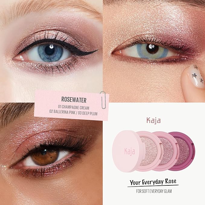 Kaja Beauty Bento Collection - Bouncy Eyeshadow Trio | Plum Rosy Tones, Travel Size, 01 Rosewater, 2019 Allure Best of Beauty Award, 0.03 Oz