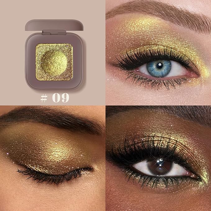 Noerrors Duochrome Golden Tan Glitter Eyeshadow Palette, Holographic Multichrome Rich Color Cream Shimmer Metallic Single Eye Shadow, Color Shift Diamond Sparkle Iridescent Eyelid Brightener Makeup#09