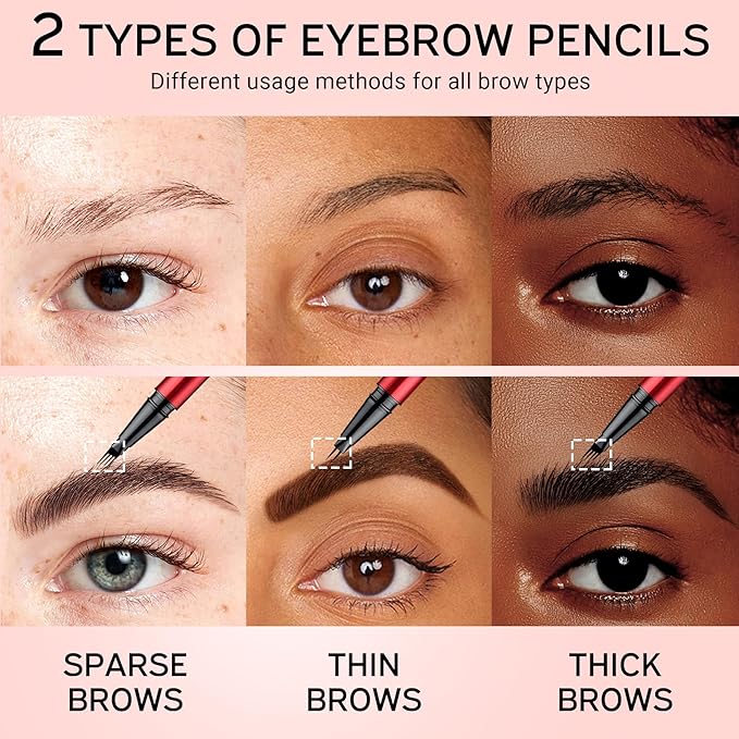 Vevivia 2 Pack Eyebrow Pen with Brush, 4 Tip&2 Tip Waterproof Eyebrow Pencils for Women, Microblading Eyebrow Pencils for All Brow Types to Create Hair-Like Brows, Non Dry Out, All-Day Wear,Grey