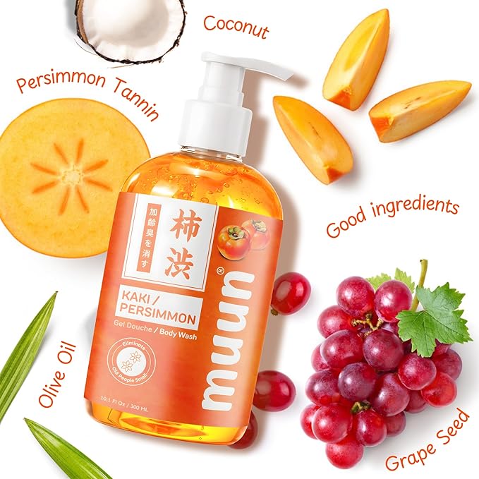 Muun Persimmon Body Wash For Old People Smell, Odor Control - Japanese Purifying Deodorant Soap, Deodorizing Body Wash, Smooth Deeply Cleansing - Body Odor Eliminator