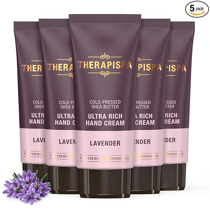 THERAPISPA Ultra Rich Hand Cream – Intensive Hydration & Repair for Dry, Chapped Hands | Enriched with Shea Butter, Ceramides, Niacinamide (B3) & Panthenol (B5) (Lavender, 2.0 oz, Pack of 5)