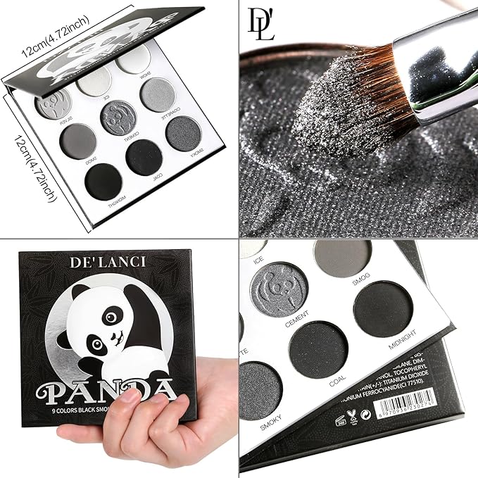 Afflano Goth Eyeshadow Palette Grey Black White Silver, Blendable Smokey Eye Eyeshadow for SFX Skull Goth Look Halloween Makeup Palette, Long Lasting Dark Gothic Eye Shadow Pallet - Panda