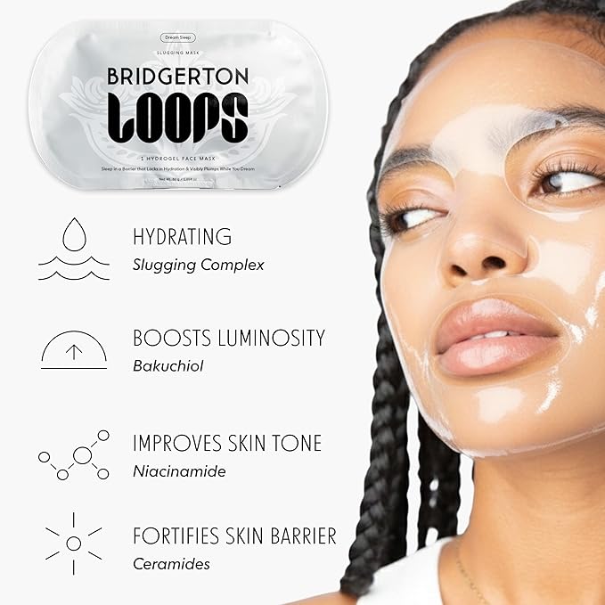 LOOPS Beauty Bridgerton™ NETFLIX Lady in Silver Set - The Best Korean Hydrogel Face Masks for Every Skin Moment Face Mask - 2 Hydrating Masks - Dew Cloud and Dream Sleep - All Skin Types, 2pc