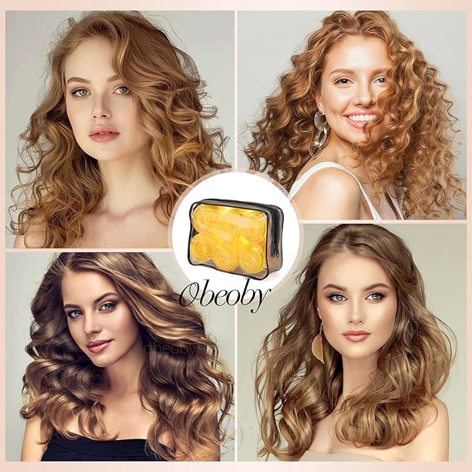 Obeoby 4 Sizes Hair Rollers for Women, 50 Pcs Set Hair Curlers with Clips Comb Curlers for Long Short Curly Hair and Bangs (25, 36, 48, 60mm), Yellow
