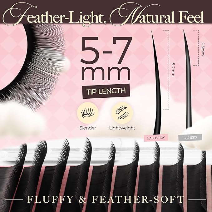 LASHVIEW Volume Lash Extensions 0.03-0.20 J/B/L/C/CC/D Curl 8-16mm Mixed & Single Length Tray, Soft Matte Dark Professional Eyelashes Extension(0.03 D 12mm)