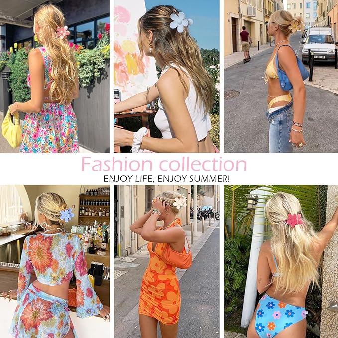 Flower Hair Clips 6 PCS for Women, Daisy Claw Clips Matte Large Claw Clips Strong Hold Jaw Clamps Hair Accessories for Thick Hair 6 Colors