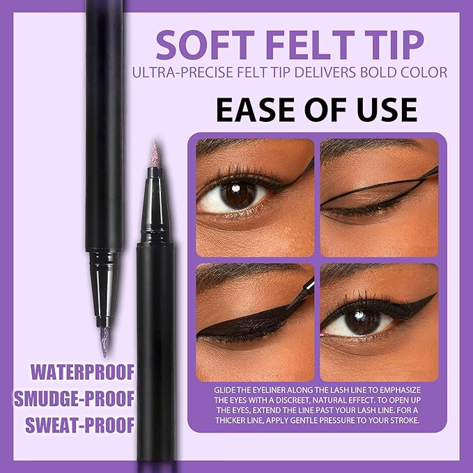 SAUBZEAN Metallic Liquid Eyeliner, Waterproof & Smudge-Proof Shimmer Eye Liner with Precision Brush, Long-Lasting Bold Color, Quick-Dry & Easy Removal, for Winged Makeup, Gold