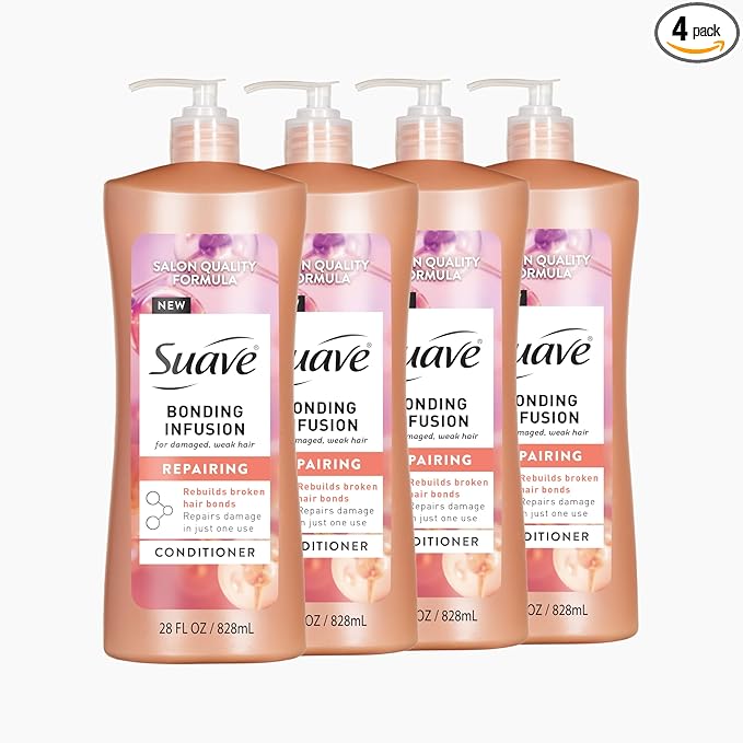 Suave Bonding Infusion Repairing Conditioner, Infused with Bonding Complex, Restorative for Weak or Damaged Hair, 28oz Pump, 4 Pack