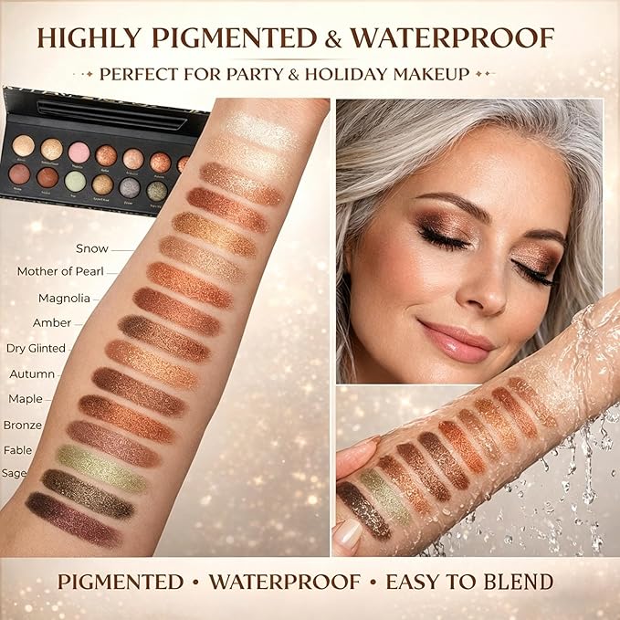 K'APEINE 14-Color Eyeshadow Palette, Matte & Shimmer Warm Neutral Nude, Highly Pigmented Blendable Long-Wear, Everyday Smoky Glam Makeup for All Skin Tones(01#)