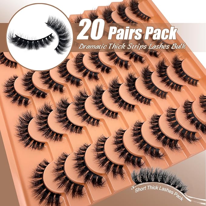 Fluffy Lashes Mink 3D Cat Eye Dramatic Thick Volume EyeLashes Wispy 16mm Full Lash Strips Faux Mink Eye Lashes C Curl Short Cat Eyelahses Pack YH302