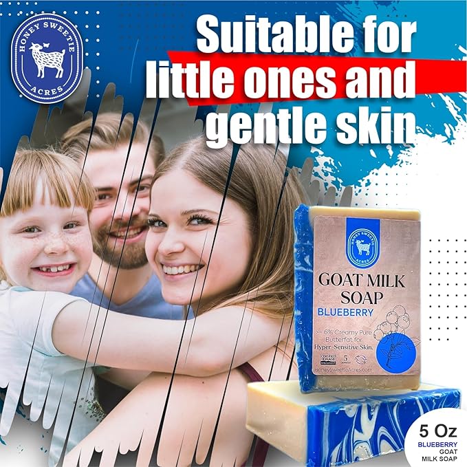 Honey Sweetie Acres Blueberry Goat Milk Soap - Handmade 5 oz Bar, Made with Natural Ingredients, Moisturizing & Gentle, Made in the USA