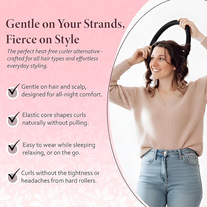 Satin Heatless Curling Set - Soft Curlers to Sleep In, Overnight Heatless Curls for Long Hair, Shoulder Length, Overnight Hair Curlers for Frizz-Free, No Heat Damage Styling, Gift for Teen Girl,Women
