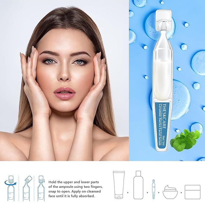 THESKCARE Ceramide Barrier Serum for Face with Hyaluronic Acid,Centella Asiatica & Beta Glucan,Smoothing Facial Serum for Skin Barrier,Redness & Dry Skin,Calming & Hydrating,30 Ampoules