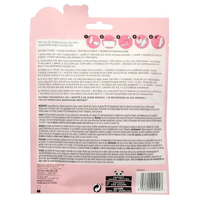 Oh K! Foot Peel Mask - Watermelon - Foot Peeling Mask for Dry Feet and Cracked Heels - Feet Exfoliant with Pomegranate and Coconut Oil - 1 Pair