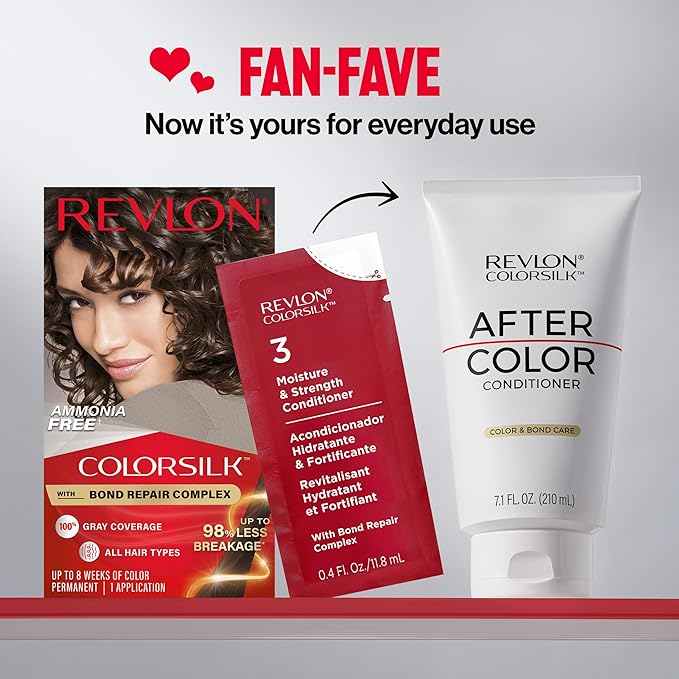 REVLON ColorSilk After Color Conditioner, Moisturizing & Strengthening Hair Care, Bond Repair with Vegan Keratin, For All Hair Colors & Types, 7.10 fl oz