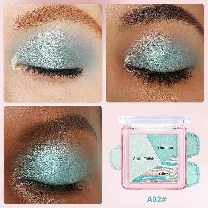 Eyeshadow Palette-Mini 3-in-1 Eye Shadow Powder Palettes Makeup-Matte&Shimmer Baked Eye Shadow for Women，paleta de sombras de ojos，Buildable Smooth Silky Waterproof for Daily Looks，02 Light Green