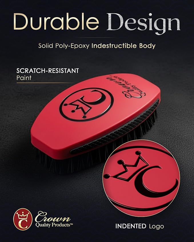 Crown Quality Products 360 Sport Wave Caesar 2.0 Boar Bristle Hairbrush, Soft, Red Velvet - Non-Slip Grip, Waterproof Design - The Ultimate 360 Wave Brush