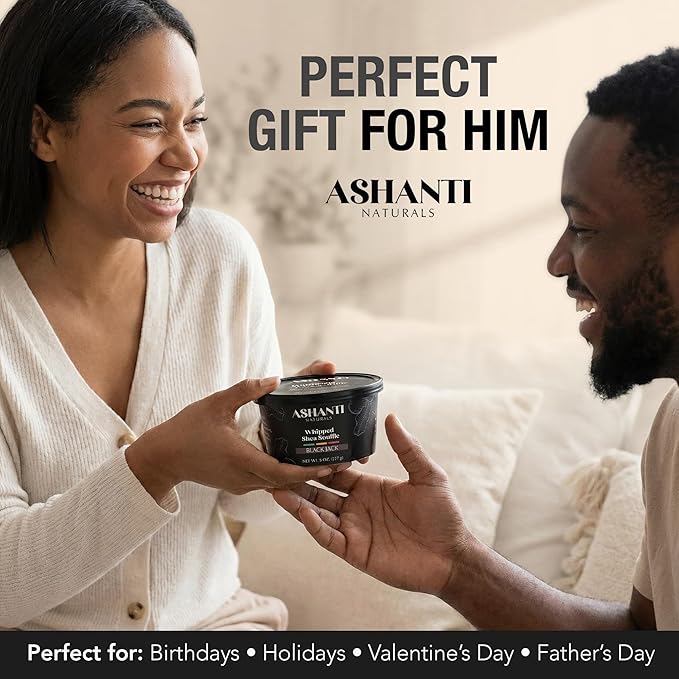 Ashanti Naturals Scented Whipped Shea Butter | African Body Butter for Men w/Coconut and Almond Oil (Blackjack Souffle, 8 oz)