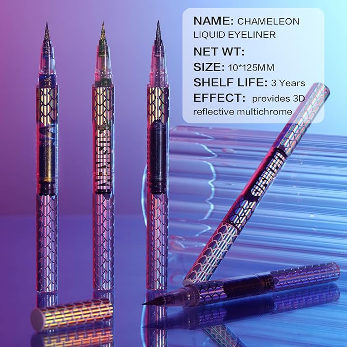 SUSIKEKI Chameleon Metallic Duochrome Liquid Eyeliner, Color Shifting Shimmery Eye Liner, Duo-color Waterproof Long Lasting Glitter Eye Makeup Pen Eyeliners (Lost Forest)
