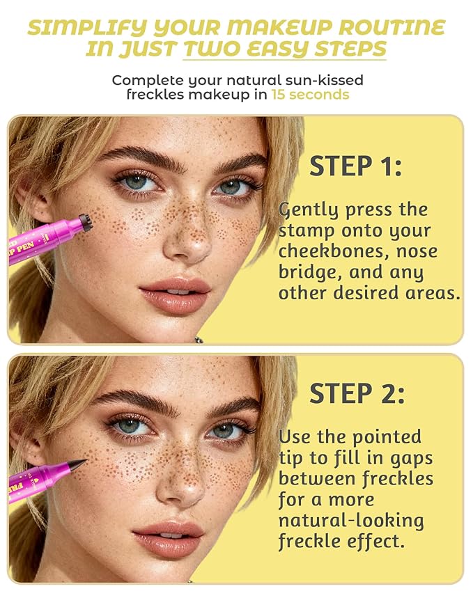 Upgrade Dual Ended 2-in-1 Faux Freckle Stamp Pen, Waterproof Fake Freckle Pen with Multi-Prong Freckles Stamp Head for Women to Easily Create Natural Long-Lasting Sunkissed Makeup